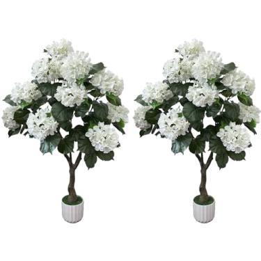 Imagem de Hortênsia artificial de 1,2 m, pacote com 2 plantas de hortênsia sintética para decoração interna e externa, árvore de hortênsia para casa, escritório, jardim e casamentos, branca