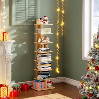Imagem de TUTOTAK Estante estreita, estante de livros de 8 camadas, prateleira de livros lombada para espaços pequenos, prateleira de canto para sala de estar, escritório, escritório, entrada, natural BS06BN008