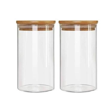 Imagem de Kit 2 Potes Borossilicato Hermético Tampa Bambu 1100Ml Class - Class H