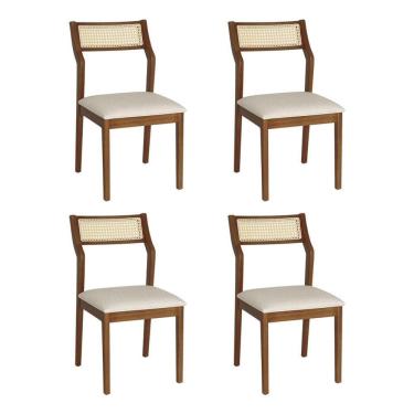 Imagem de Conjunto 4 Cadeiras De Jantar Lagum Jequitibá Terra Assento Linho Bege Palha Sextavada