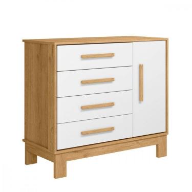 Imagem de Cômoda Slim 1 Porta 4 Gavetas Freijo Off White Qmovi Freijo Com Off White