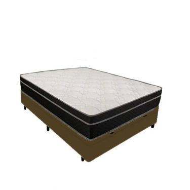 Imagem de Cama Box Baú Viúva 128 Sintético Marrom Colchão Paris De Molas Ensacadas Preto 26x128x188
