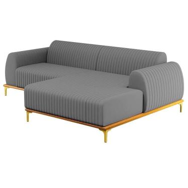 Imagem de Sofá 230cm 4 Lugares Com Chaise Direito Pés Gold Molino C-416 Linho Cinza Escuro - Domi