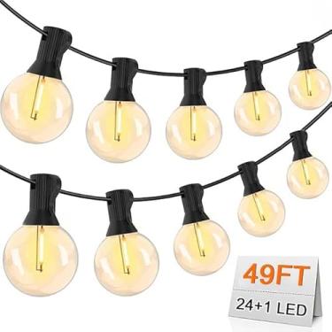 Imagem de Cordão de luzes para ambientes externos, 12 m, luz de pátio com 24 lâmpadas LED G40 à prova de estilhaçamento, impermeável, para pendurar no exterior, para Natal, quintal, varanda, varanda, gazebo