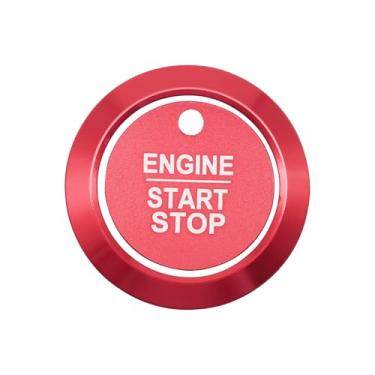 Imagem de LANZMYAN Capa de botão Push Start Stop compatível com Ford Keyless One Click Push Start Button Trim Sticker para F150 2016-2024 acessórios interiores de liga de alumínio (2 peças, vermelho)