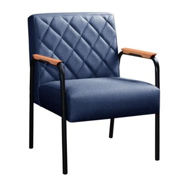Imagem de Poltrona Ludmilla Cadeira Decorativa Sala Recepção Escritório - Linho Azul 330