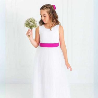 Imagem de Vestido Longo branco Faixa Lisa pink Infantil com Saia Tule Branco fai