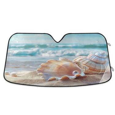 Imagem de SEHANY Para-brisa de carro de verão, mar, praia, para-sol para mulheres, pára-brisa frontal dobrável para carro, caminhão, SUV - Protetor de viseira de sol automotivo bloqueia os raios UV mantém seu