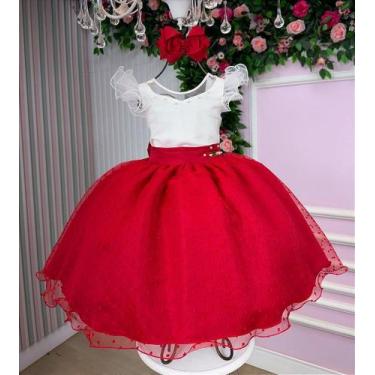 Imagem de Vestido Infantil Vermelho Midi Festa Luxo - Tamanho e Estilo Elegante 