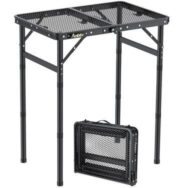Imagem de Anbte Mesa de grelha dobrável, mesa de acampamento de alumínio de 60 m, altura máxima de 69,8 cm, mesa de piquenique 61 x 40,6 cm, leve, alça portátil para viagem, cozinha, churrasco, piquenique