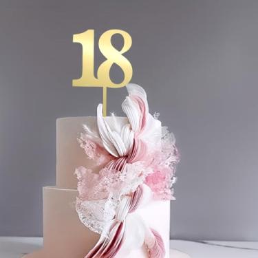 Imagem de 1 peça de topo de bolo número acrílico acabamento espelhado dourado 18 40 50 60 70, decoração de festa de aniversário, sobremesa de feriado de casamento, dourado, 18