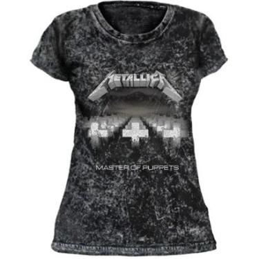 Imagem de Camiseta Baby Look de Banda Metallica Stamp em Algodão Manga Curta Gola Redonda-Feminino
