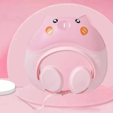 Imagem de Touca de banho rosa com desenho animado, viseira de banho ajustável, proteção de cabelo resistente à água