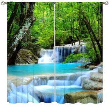Imagem de Cortinas de cachoeira, paisagem de floresta de primavera, cortinas para decoração de casa, quarto, sala de estar, cozinha, janela, 2 painéis, conjunto de 2 painéis, tamanho total 107 cm L x 114 cm C