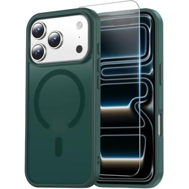 Imagem de Temdan Capa para iPhone 17 Pro com protetor de tela, compatível com Magsafe, antiamarelamento, proteção de nível militar, capa magnética fina à prova de choque, verde floresta