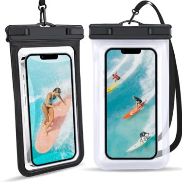 Imagem de Bolsa de telefone impermeável pacote com 2 - capa IPX8 à prova d'água para iPhone 15 14 13 12 Pro Max Plus Samsung Google Pixel, até 7,2 polegadas - Bolsa seca subaquática caiaque cruzeiro praia