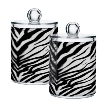 Imagem de Qilmy Pacote com 2 suportes Qtip com estampa de zebra, frascos de boticário de 400 ml, vasilha organizadora de banheiro para cotonetes, bolas de algodão, almofadas de maquiagem, fio dental, sais de