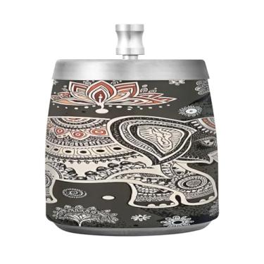 Imagem de Qilmy Cinzeiro de aço inoxidável com tampa - Cinzeiro de cigarro à prova de vento sem cheiro sem fumaça para casa, escritório, carro, pátio, varanda (uso interno e externo)