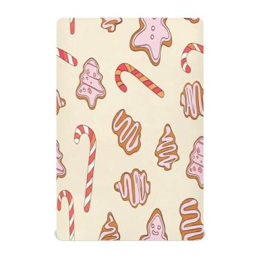 Imagem de Qilmy Lençóis de berço de Natal de biscoito de gengibre rosa, de microfibra macia, respirável, elástico, lençol com elástico para meninos e meninas, mini berço 132 cm x 71 cm capa de colchão infantil