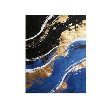 Imagem de Impressões abstratas em tela-Quadro texturizado para parede-ouro preto e azul-Pintura moderna para sala de estar 60x80cm Sem Moldura