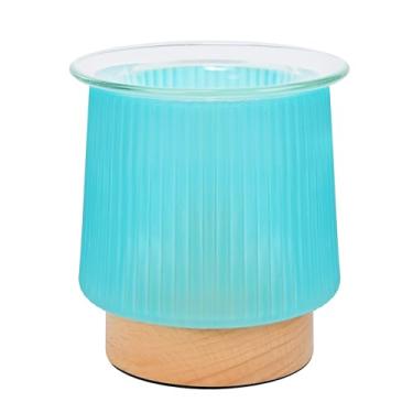 Imagem de Aquecedor de cera de vidro com aquecimento de lâmpada, design elegante de vidro ciano, derrete rapidamente os blocos de cera, libera fragrância de longa duração, queimador de cera de vela perfeito e