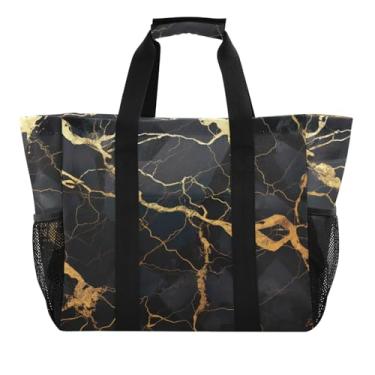 Imagem de ODAWA Bolsa de mão aberta durável para mãe, bolsa de natação leve e portátil, mármore preto e dourado, Padrão de mármore preto e dourado, One Size