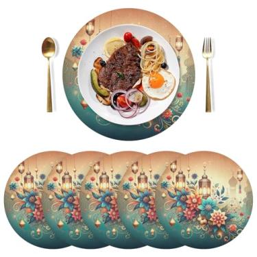 Imagem de Conjunto de 6 jogos americanos de PVC com flores coloridas, lanternas, 38 cm para cozinha, mesa, tapetes de mesa laváveis para festa de Natal