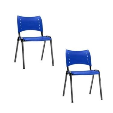 Imagem de Kit de 2 Cadeiras Fixas Empilháveis - Plásticas com Estrutura em Aço, para Escola, Igreja e Eventos (Azul)