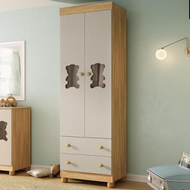 Imagem de Guarda-roupa Infantil 62cm 2 Portas com Vidro e 2 Gavetas Fofura Multimóveis Mp4481 Madeirado/off White
