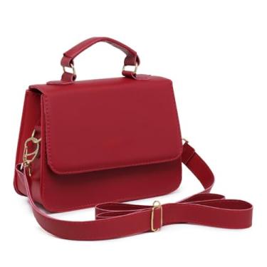 Imagem de Bolsa Feminina Elegante, Alça Transversal, Couro Sintético Preto, Detalhes Dourados, Estilo Clássico (Vermelha)