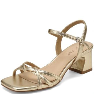 Imagem de TEAIEUI Sandálias femininas, sandálias femininas de salto alto com fivela quadrada, bonitas e confortáveis, Dourado, 40