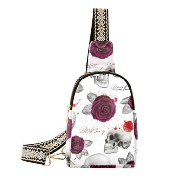 Imagem de CEBUGI Skulls pequena bolsa tiracolo feminina de couro, pochete transversal para trilhas, viagens ao ar livre