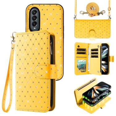Imagem de Compatível com Samsung Galaxy Z Fold 4 5G 2022 capa carteira com zíper celular alça transversal com glitter flip porta-cartão slot capa de telefone para ZFold4 Z4 Fold4 ZFold 4Z ZFold45G feminino