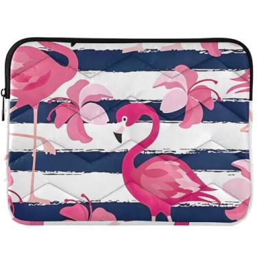 Imagem de Capa para laptop com listras azuis flamingo personalizadas para Mac Air 13 polegadas, capa para laptop inchada, universal de 13 a 14 polegadas