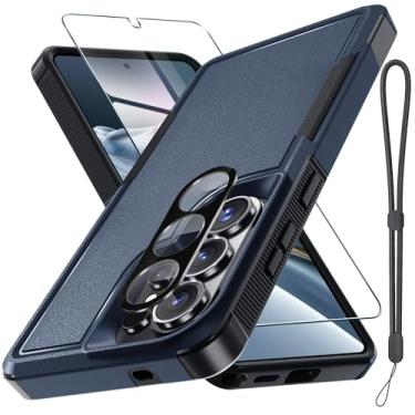 Imagem de Capa para Samsung Galaxy S26 Ultra com protetor de tela + capa de lente de câmera, capa de telefone resistente à prova de choque de grau militar com alça de pulso para Samsung S26Ultra, azul marinho