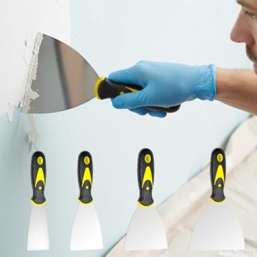 Imagem de Conjunto de 4 facas de massa (2, 3, 4, 12,7 cm), raspador de tinta de aço inoxidável para reparar, remover papel de parede, aplicar massa de vidraceiro