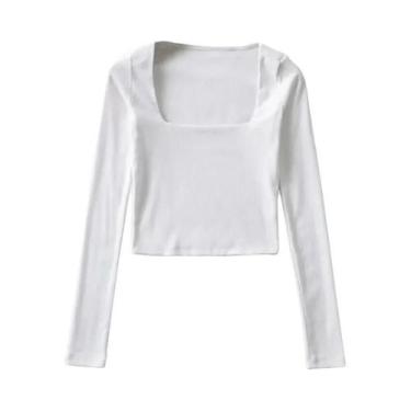 Imagem de Top feminino com nervuras e gola quadrada e manga comprida - TODOBLACK