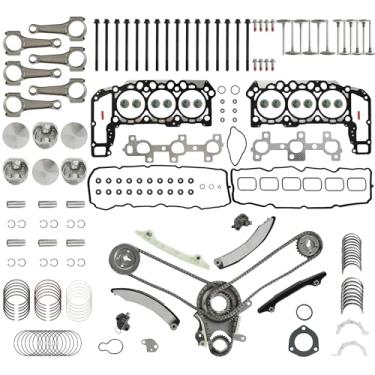 Imagem de Conjunto de juntas de cabeça 3,7 kit de corrente de distribuição kit de rolamento de pistão biela apto para Dodge Dakota Jeep Grand Cherokee Mitsubishi Raider Ram 1500 3.7L V6 2005-2012 Substituir