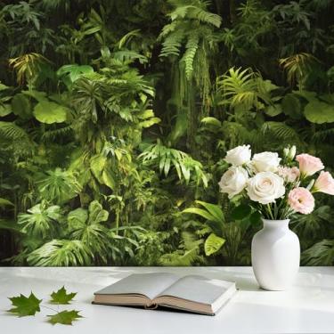 Imagem de ICOOP Papel de parede selva 43 cm × 696 cm papel de parede floresta verde descasque e cole papel de parede de plantas tropicais mural Moody Cabinet papel de contato verde mal-humorado folha de