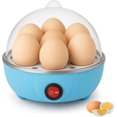 Imagem de Cozedor Elétrico de Ovos Automático, Capacidade para 7 Ovos, Compacto, Tampa Transparente, Cores Variadas, Branco, Amarelo, Rosa e Azul. Voltagens 110/220... (Branco/Amarelo/Rosa/Azul)