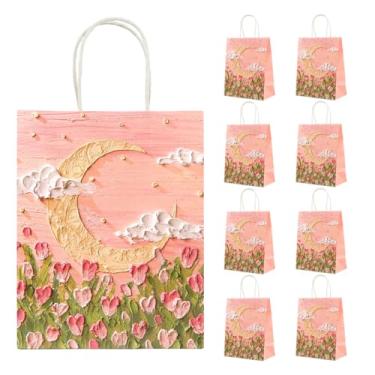 Imagem de DONQE 9 sacos de papel para presente com alças 21 x 10 x 10 cm x 10,160 cm, sacos de presente a granel, reutilizáveis para lembrancinhas de festa para aniversário, casamento, dia dos namorados, dia