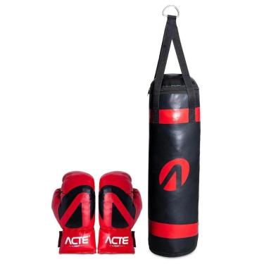 Imagem de Kit de Luta Infantil P21 - Luva + Saco de Pancada - Vermelho e Preto-Unissex