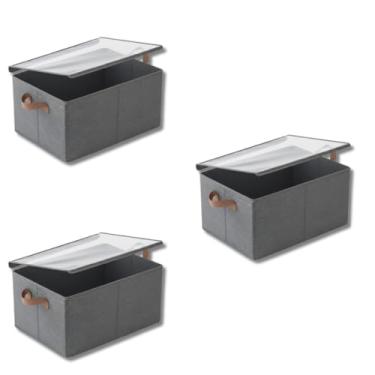 Imagem de Caixa Organizadora Grande Com Tampa Transparente Dobrável Resistente Para Roupas(KIT 3 (Com tampa))