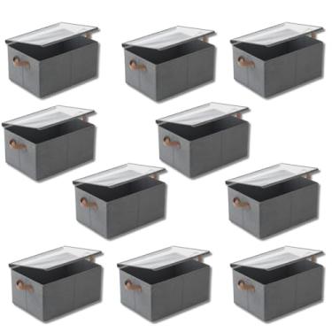 Imagem de Caixa Organizadora Grande Com Tampa Transparente Dobrável Resistente Para Roupas(KIT 10 (Com tampa))