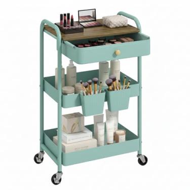 Imagem de danpinera Carrinho de rodinhas de 3 camadas, organizador de carrinho de arte multifuncional com rodas para cozinha, banheiro, escritório, lavanderia