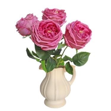 Imagem de Rosas roxas flores artificiais de toque real rosas com hastes flores falsas peônias falsas de látex de seda realista, arranjos de flores falsas, peças centrais internas para mesa, casamento, decoração