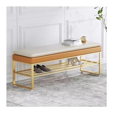 Imagem de Banco de sapateira de 2 níveis, banco organizador de sapatos, banco de entrada para entrada, sala de estar, porta da frente do corredor, moldura de metal