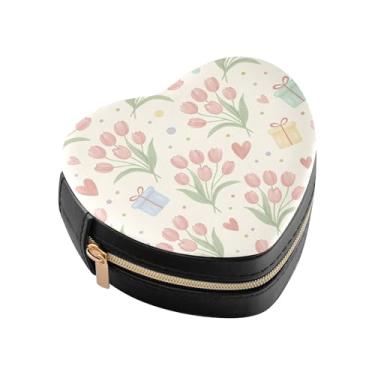 Imagem de Burbuja Mini caixa de joias em forma de coração tulipa para mulheres e meninas, estojo portátil organizador de armazenamento para brincos, anéis, colares e pulseiras