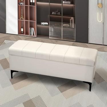 Imagem de Banco de cama moderno para quarto com armazenamento, bancos de entrada com almofada, banco de armazenamento de sala de estar, banco de sapato de porta frontal com armazenamento, banco de assento de