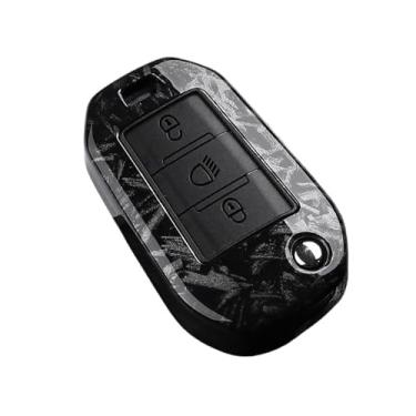 Imagem de Capa de chave de carro de fibra de carbono compatível com Peugeot 208 2008 308 3008 508 408 307 4008 para Citroen C3 C4 C5 C6 C8 chaveiro(FCarbon 3B)